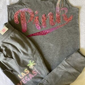 Victoria’s Secret PINK BLING Ombré Tank Top Shirt Las Vegas Jogger Pants M NWT